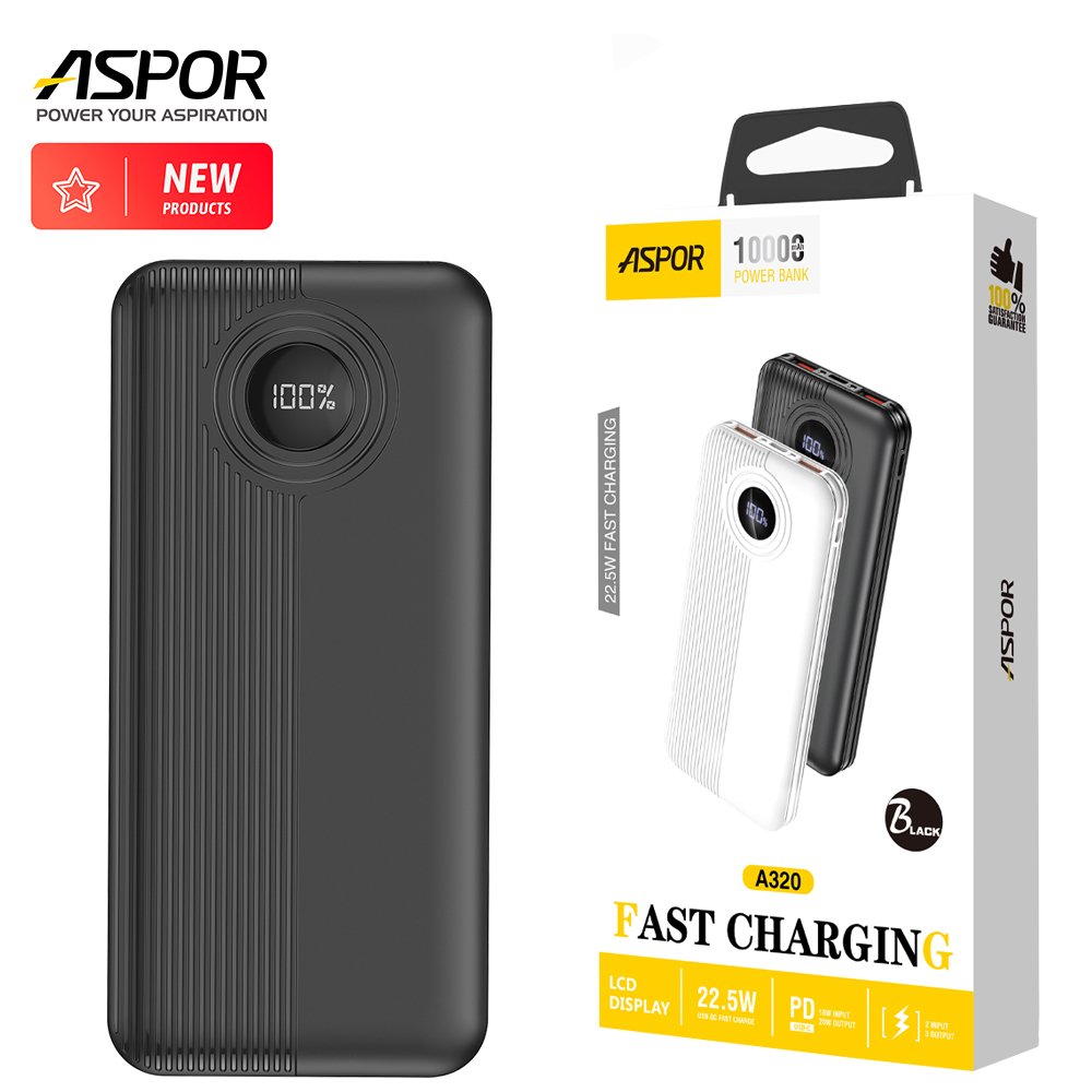 ASPOR A320 Power Bank 10000mAh - 22.5W Fast Charging with LCD Display