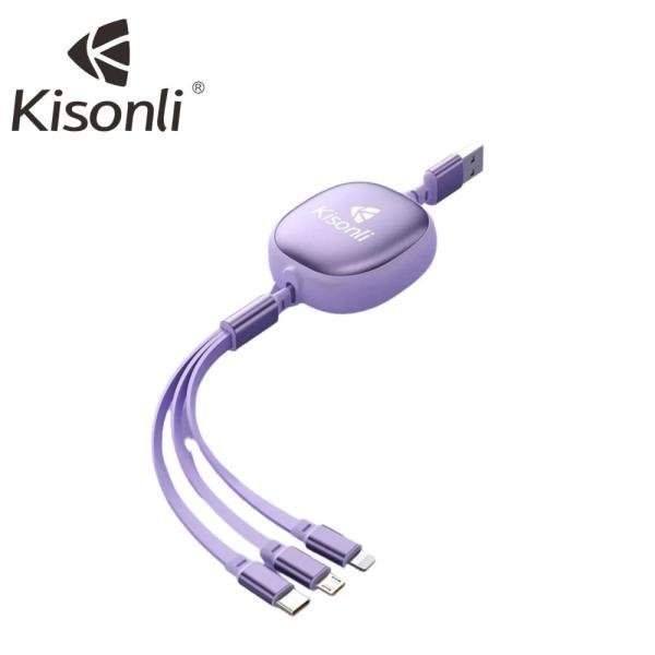 KISONLI 3-in-1 Charger Cable: Micro USB, Type-C, and iPhone Compatible